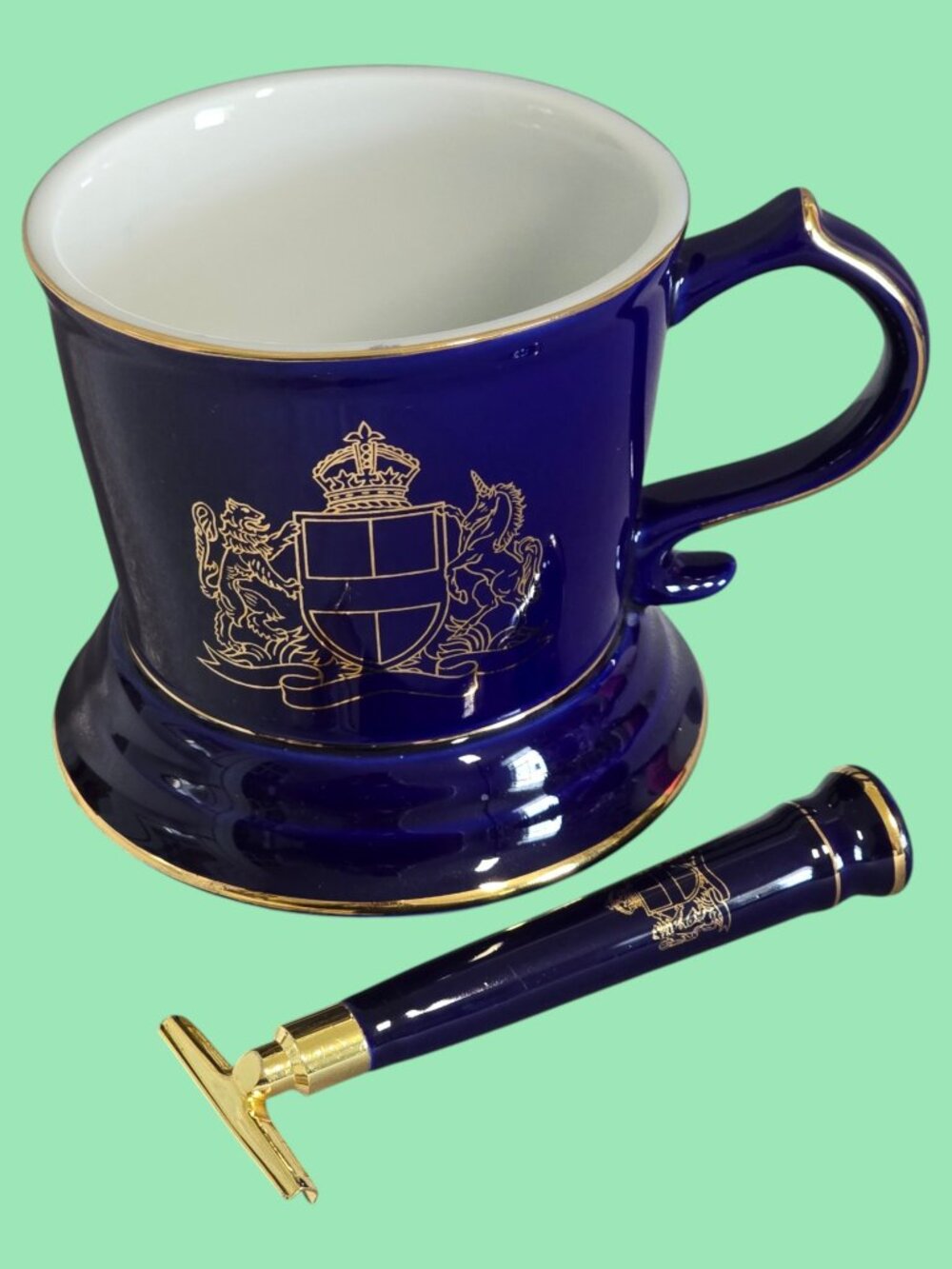 Royal London Gentleman's Gifts Shaving Mug & Razor Handle – Cobalt Blue w/ Gold